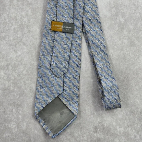 Robert Talbott Blue Orange Weave Geometric Repp Stripe Silk Men's Neck Tie - Picture 3 of 6